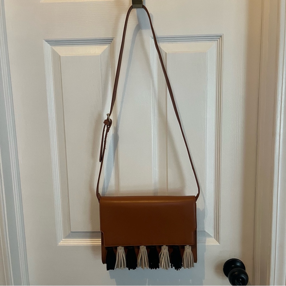 NWOT Lionel Chic Brown and Black Crossbody Bag with Tassel Accents - Picture 8 of 8